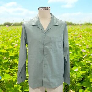 Mode Of One Mens SZ S Hemp Blend Button Shirt Blue Fin Minimalist Coastal Casual